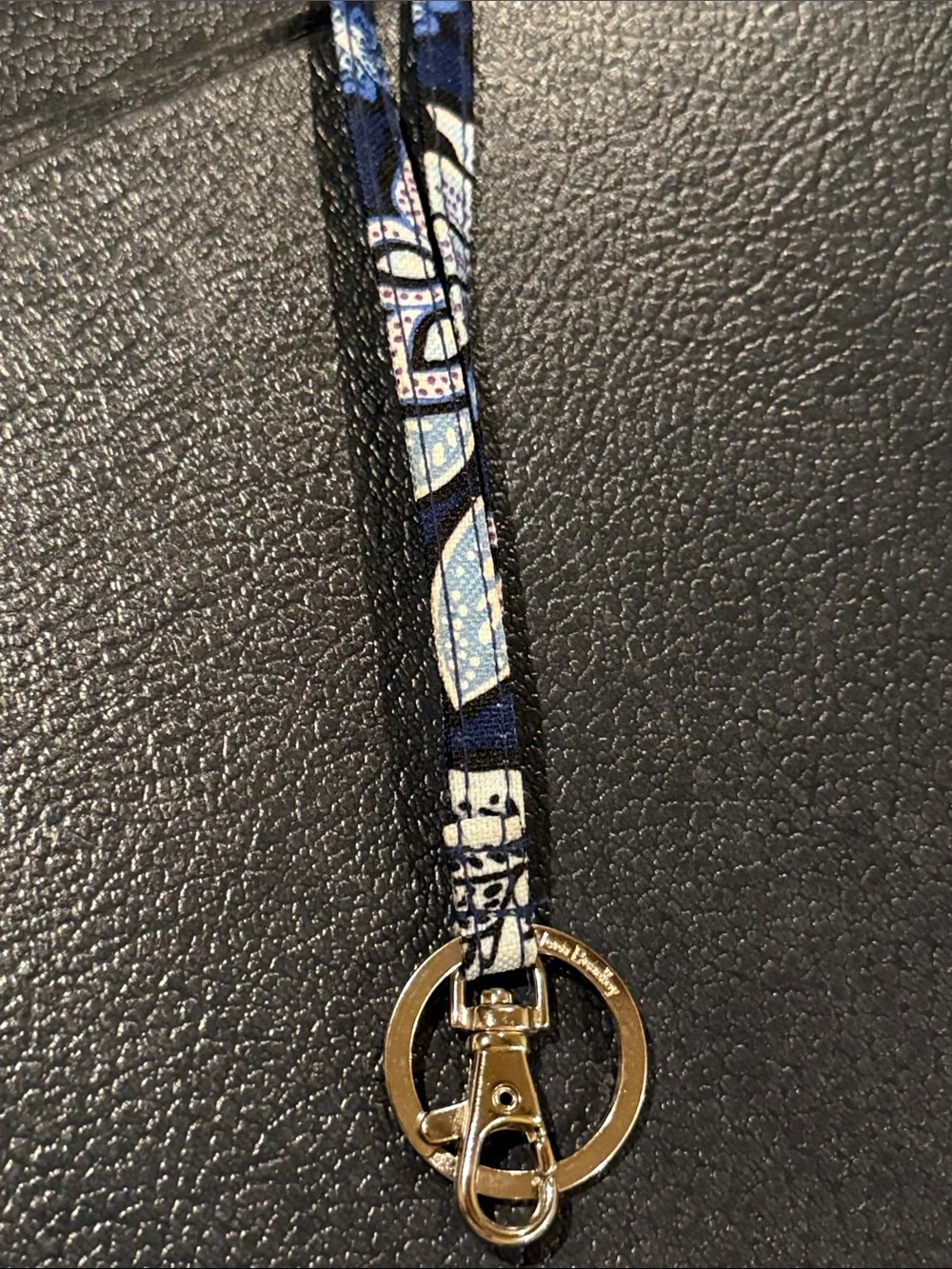 Vera Bradley Navy Floral Printed Lanyard with Silver Hardware